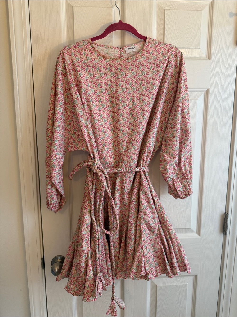 Storia Pink Floral Tie-Waist Cotton Dress